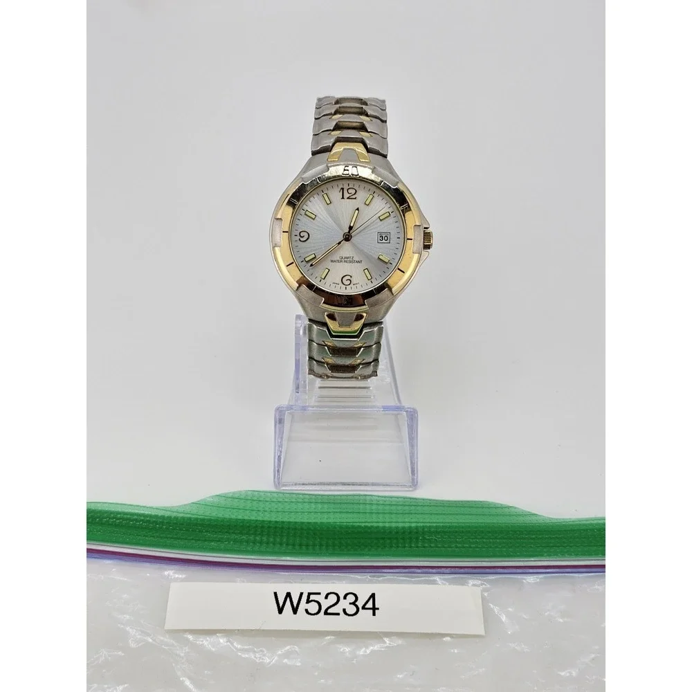 Men's Analog Watch 38MM‎ Gray Dial Date Two Tone Bracelet Band 6.5